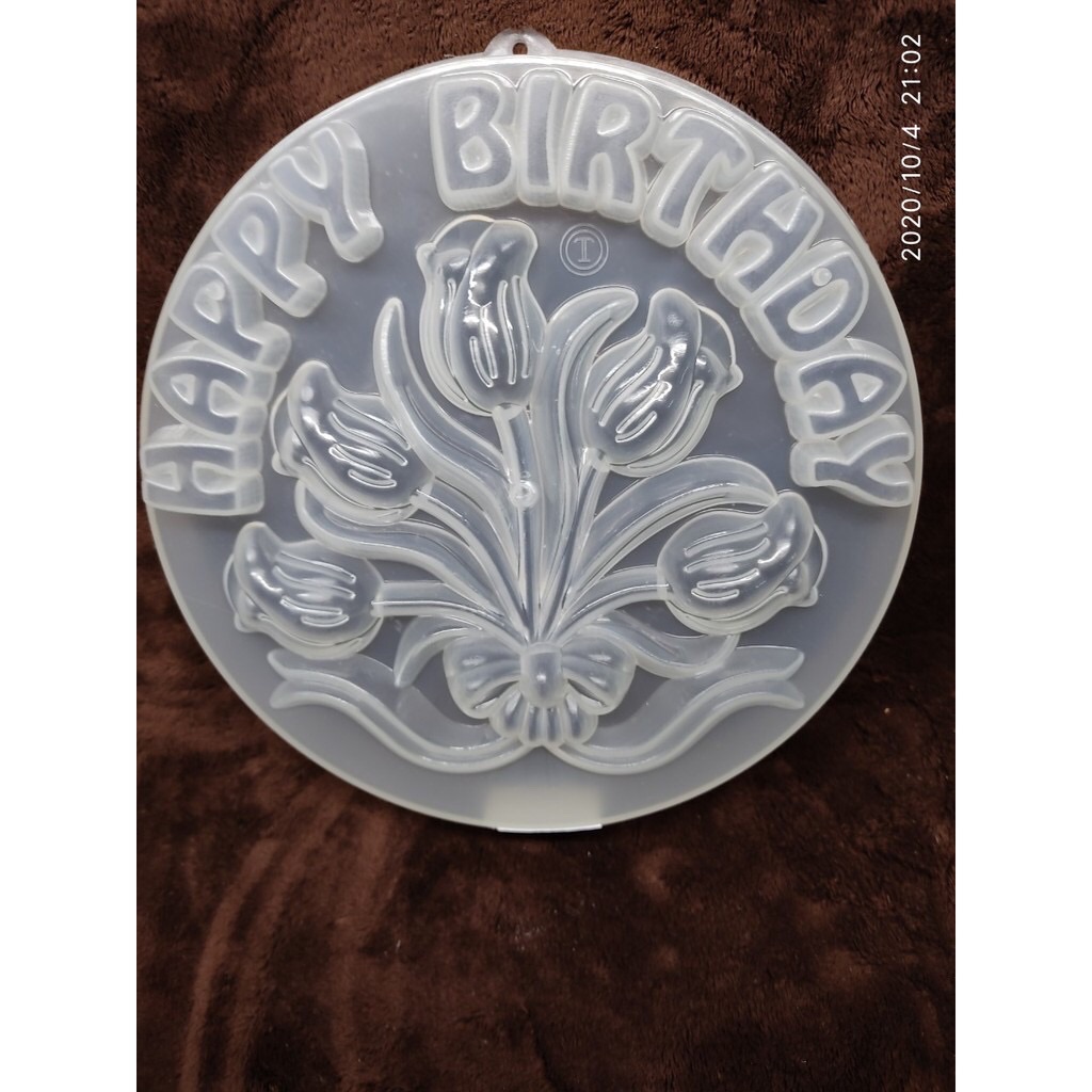 Khuôn rau câu hình Happy Birthday hoa tulip 20cm Vĩnh Trường