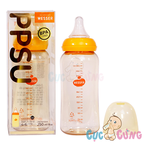 Bình sữa wesser ppsu cổ nhỏ 250ml