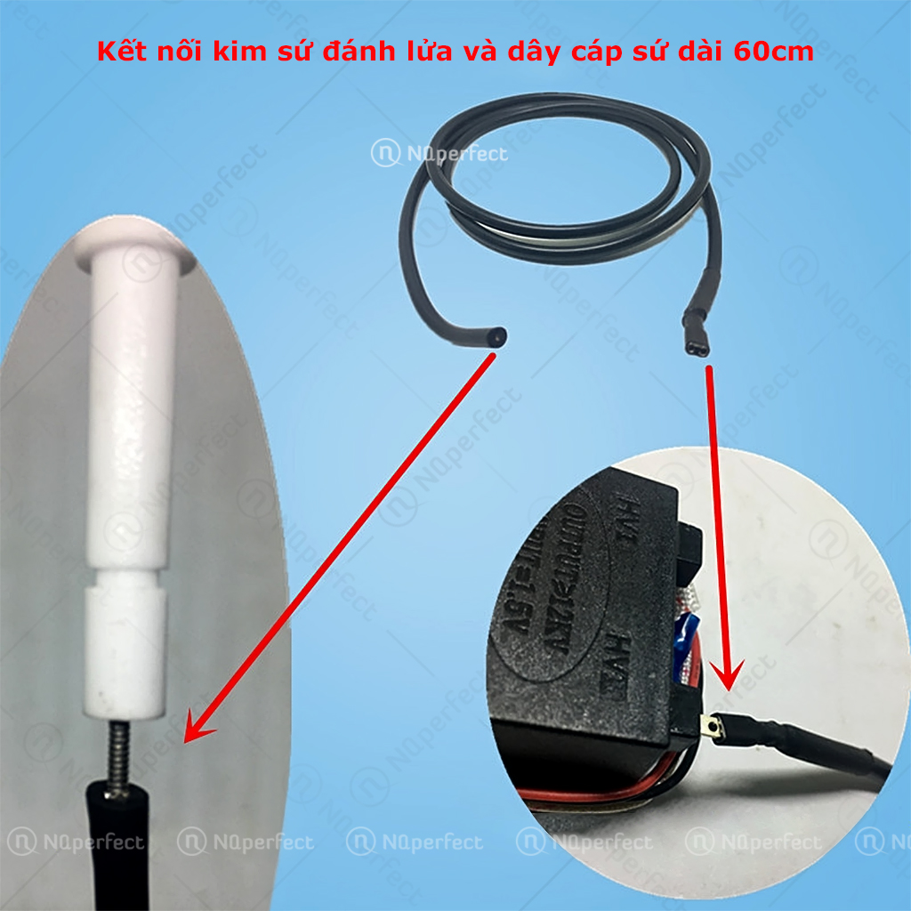 Dây sứ đánh lửa ø6.5 bếp gas âm sunhouse shb-7736, shb7736, shb-8836.. 30mm chính hãng
