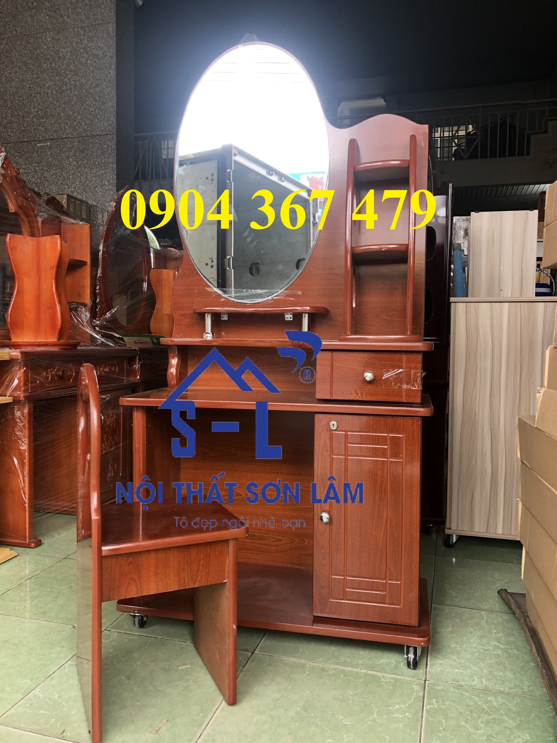 Bàn trang điểm ván ép nâu gỗ gương tròn vuông giá rẻ