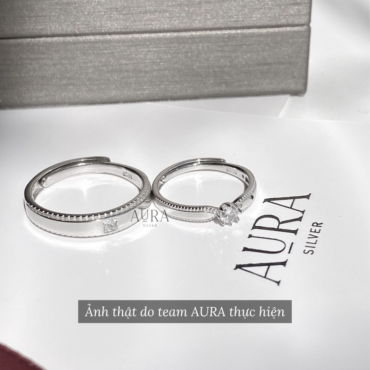 Nhẫn đôi bạc nam nữ Aura, nhẫn cặp Beloved-ND1