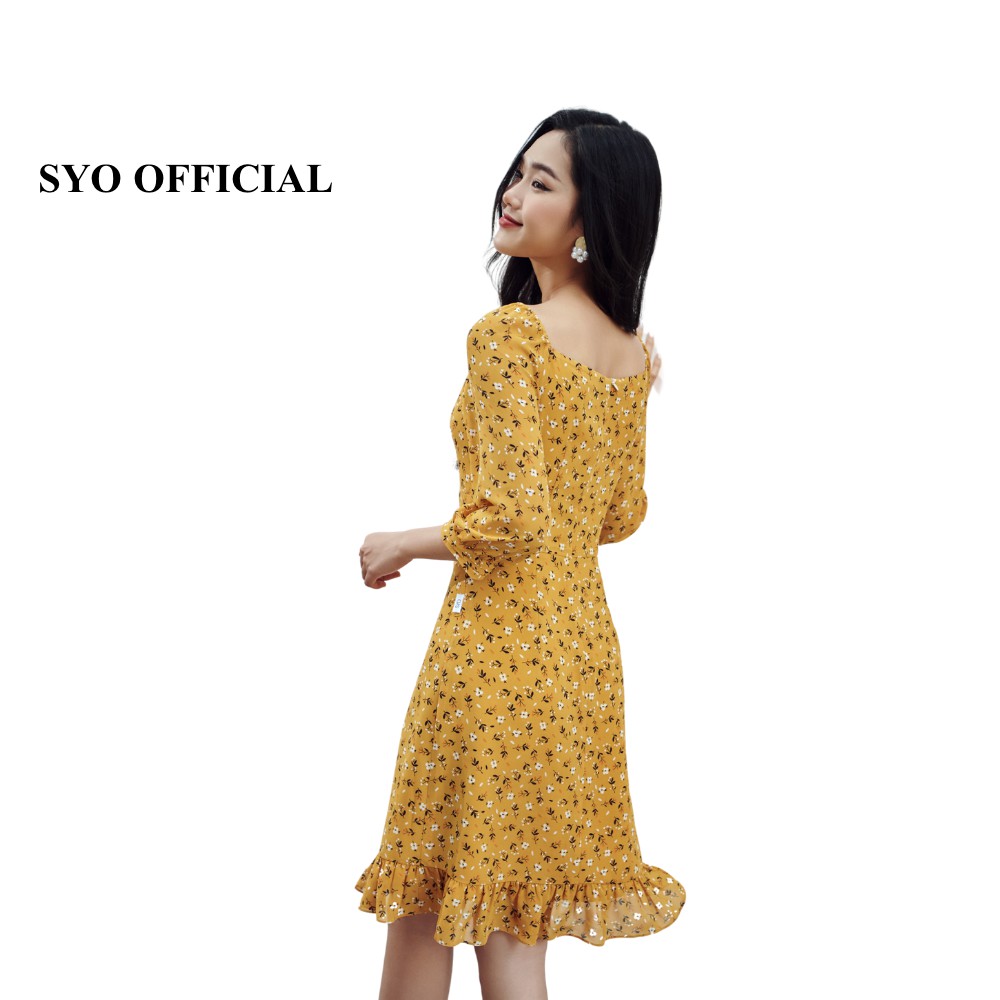 Váy Hoa Chiffon Cổ Tim Tay Lỡ D4002-21