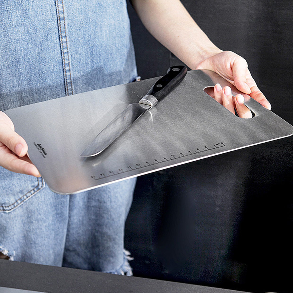 Thớt inox 304 siêu lớn 31*21cm AnShin - kháng khuẩn - cường lực - chống ẩm mốc - không han gỉ - Made in Viet Nam