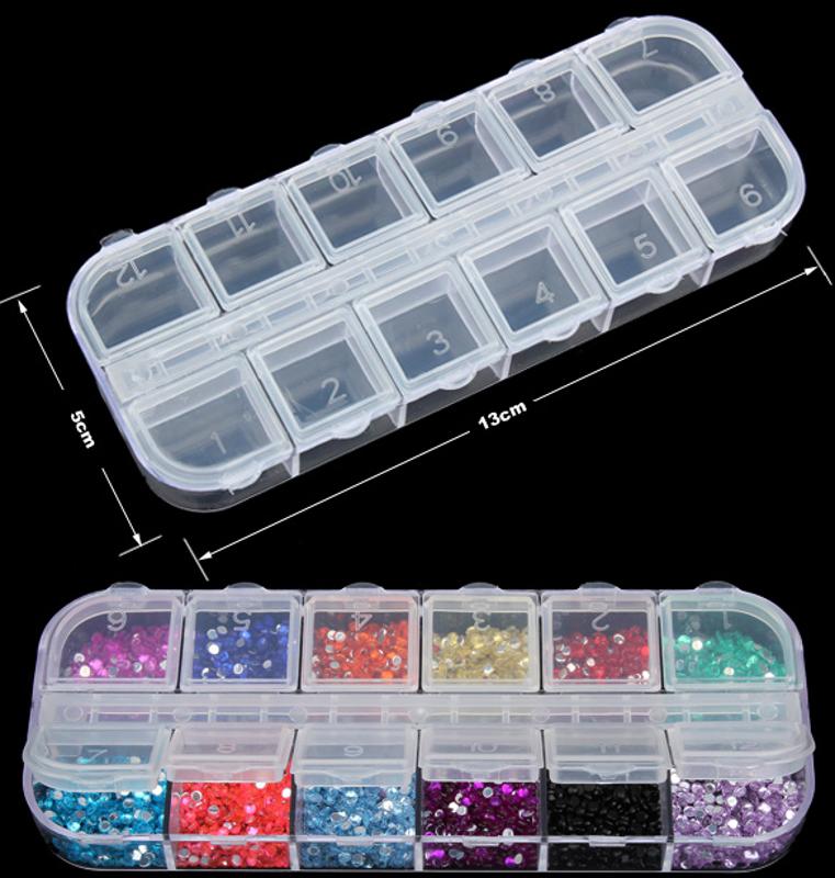 Hộp đựng đá nails - Hộp nhựa 12 ô đựng đá charm - Khay đừn 12 ô đựng khuyên tai, nhẫn, trang sức nữ