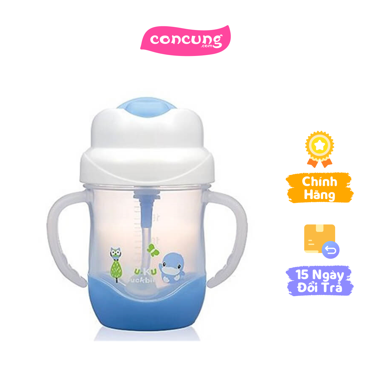 Bình uống nước ống hút có tay cầm Kuku