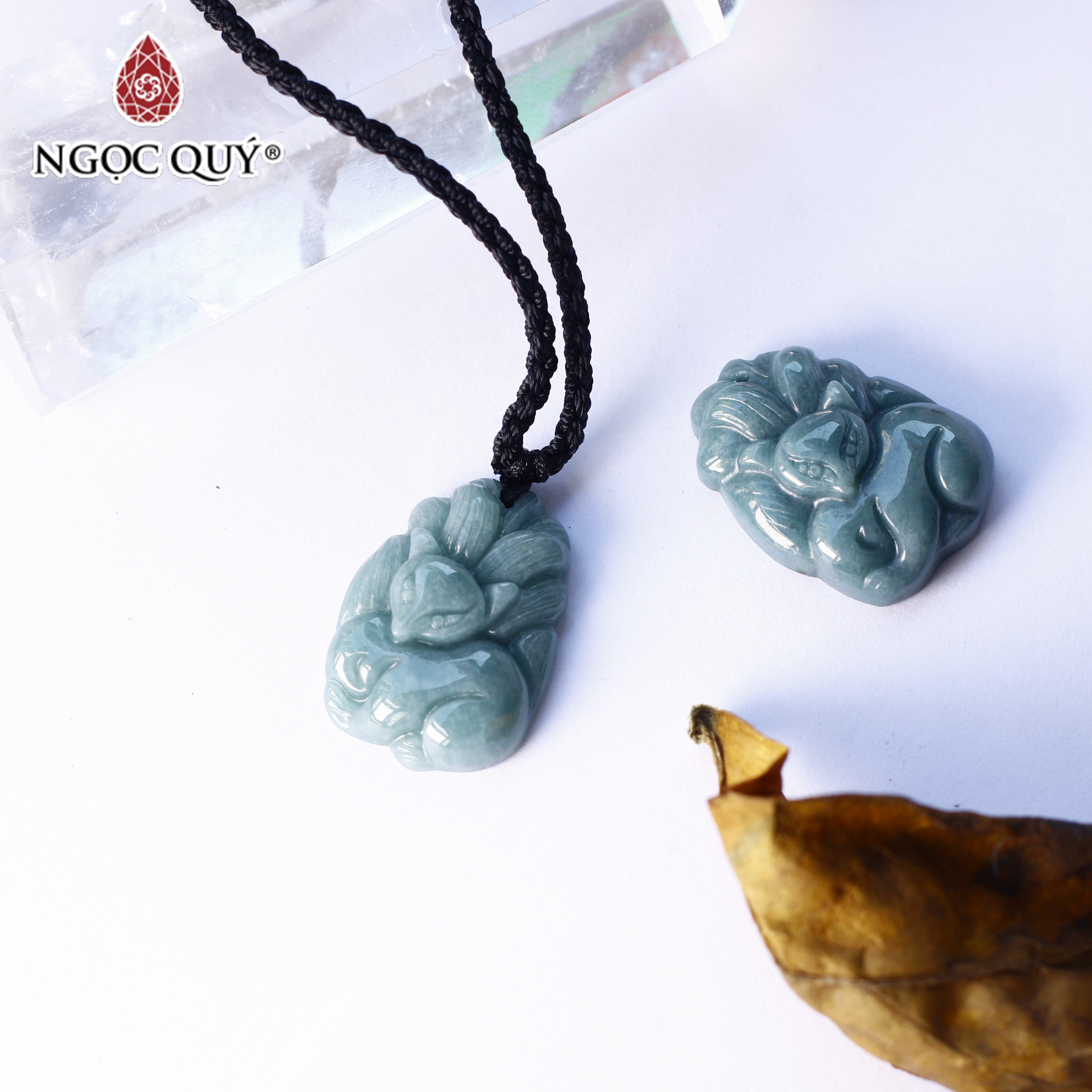 Mặt dây chuyền hồ ly 9 đuôi đá Lam Ngọc - Ngọc Quý