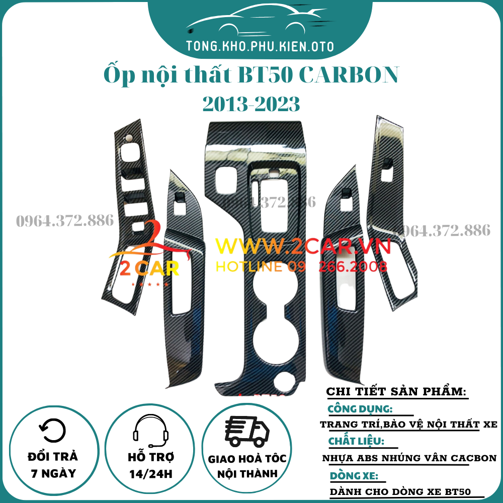 Ốp nội thất carbon xe mazda bt50 2013 - 2023 xe số tự động, bản 2 cầu chất liệu nhựa vân cacbon