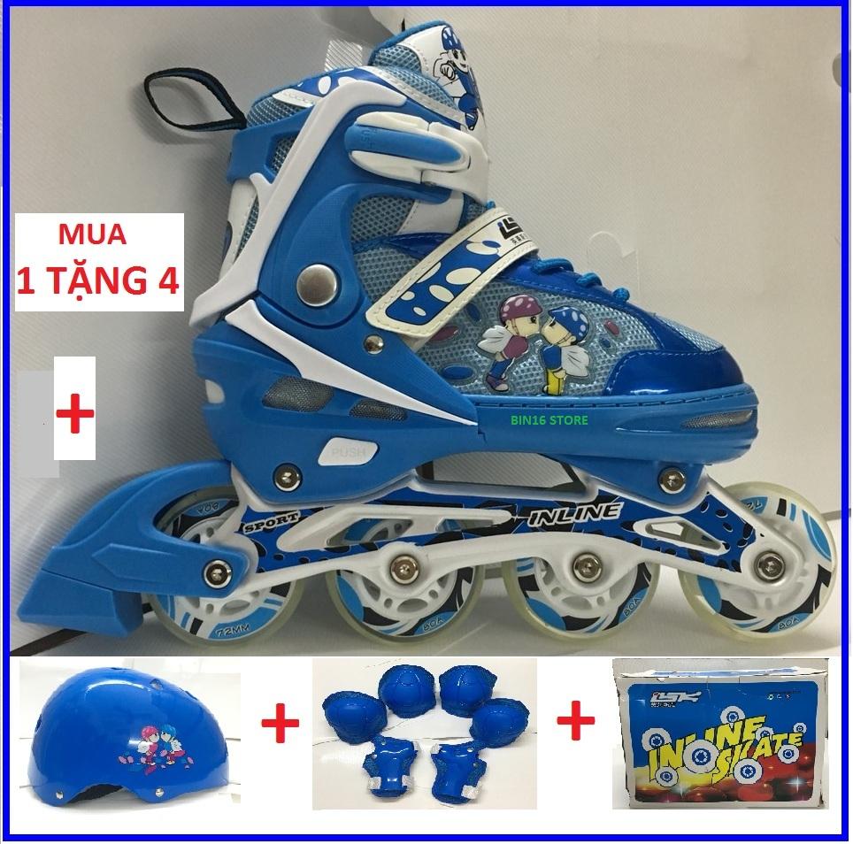 Giá bán Combo Giày trượt patin Phát Sáng INLINE: Giầy + Mũ + Bộ Bảo Vệ Chân Tay + Hộp, Giá Siêu Rẻ