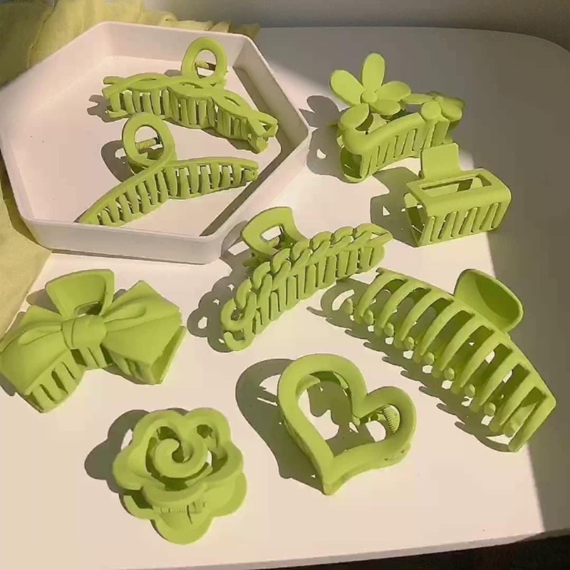 Set 9 kẹp tóc nhựa màu xanh lá cá tính tiện dụng phụ kiện tóc nữ xu hướng hàn quốc