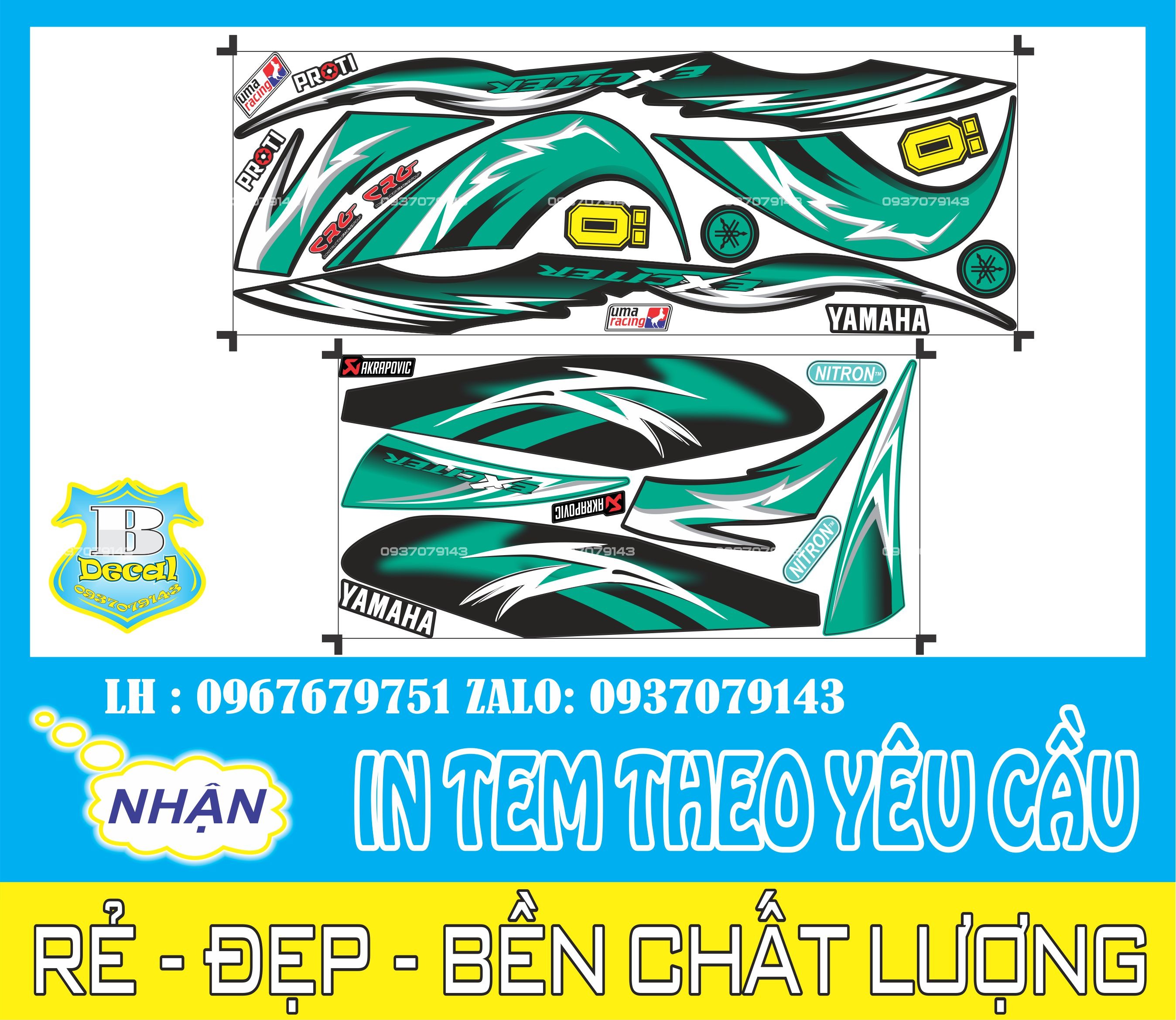 Tem rời exciter 2010 dán xe đen