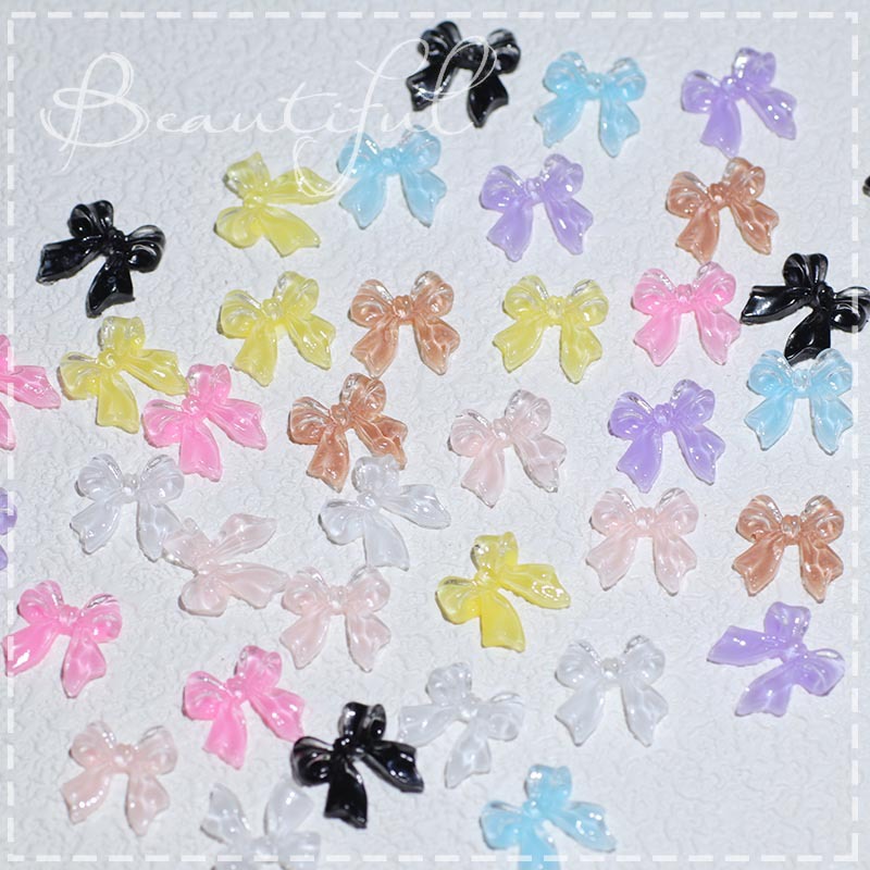 Set 30 charm nơ nhựa trong suốt trang trí móng