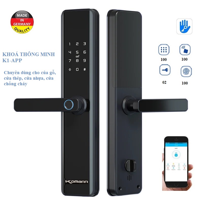 Khóa cửa vân tay, mở từ xa K1