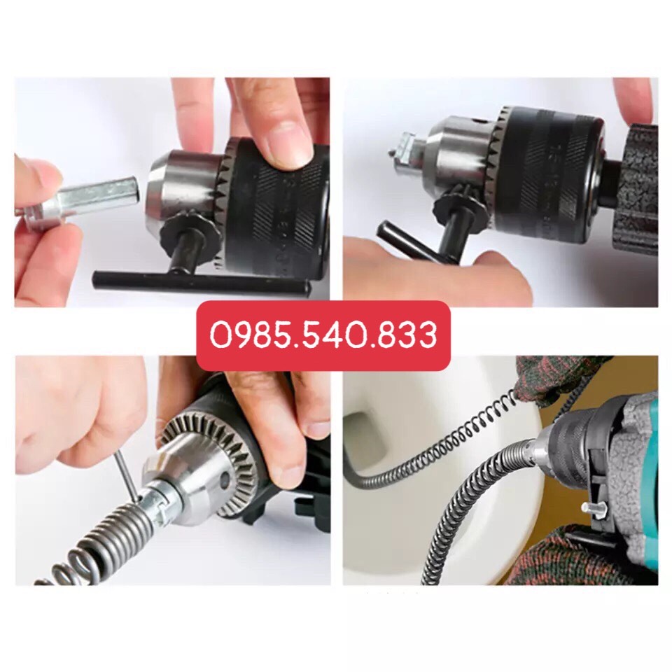 Dây thông tắc cống dùng cho máy khoan ( 12M dây + 6 đầu thông+ đầu kết nối máy khoan )