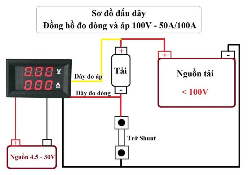 Module Đo Dòng Đo Áp 100V  50A Có Trở Shunt Đi Kèm