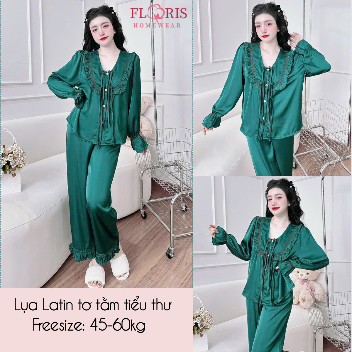 Đồ bộ tay dài lụa latin mịn mát pizama mặc nhà thoáng mát