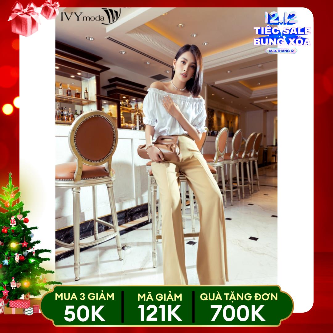 [SINH NHẬT SALE XỊN | VOUCHER GIẢM 100K - MUA 3 GIẢM THÊM 10%] Quần suông dài cạp tạo kiểu IVY moda MS 22M7611