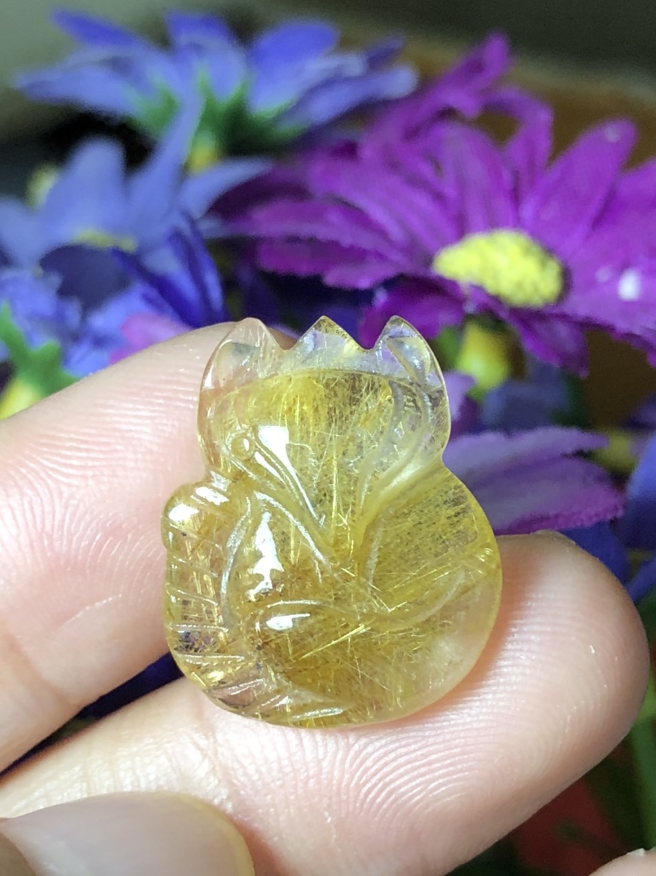 Mặt dây chuyền Hồ Ly phong thủy đá thạch anh tóc vàng