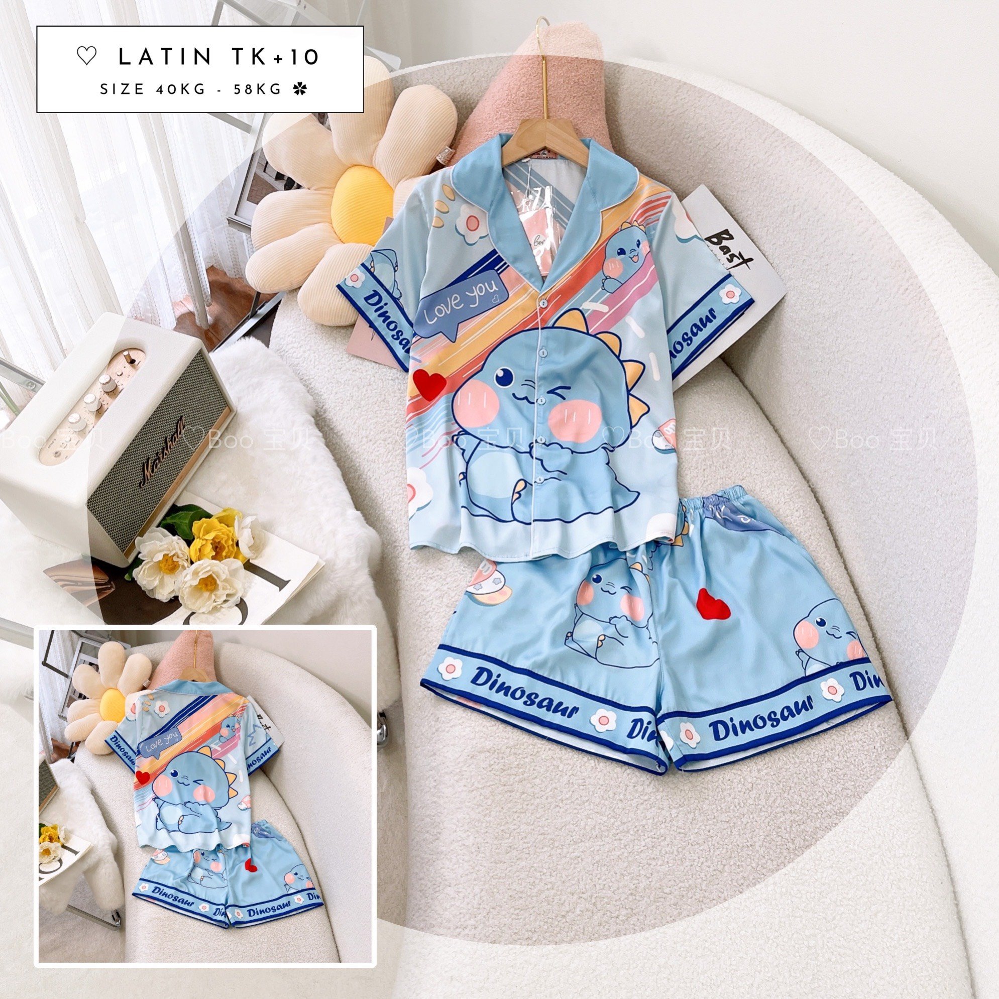 (Tay Ngắn Quần Đùi) - Pijama Mặc Nhà Boo Boo Lụa Latin 40-58kg