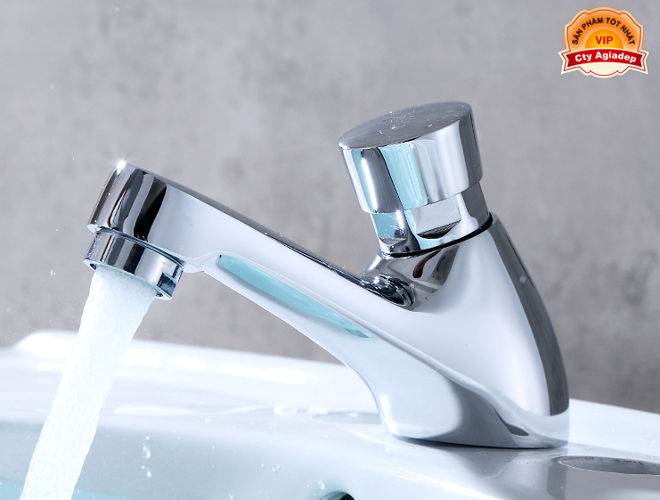 Vòi Lavabo chỉ lạnh tự động ngắt (nút bấm bật lên từ từ dừng xả nước công cộng) + Dây cấp - Hàng xịn