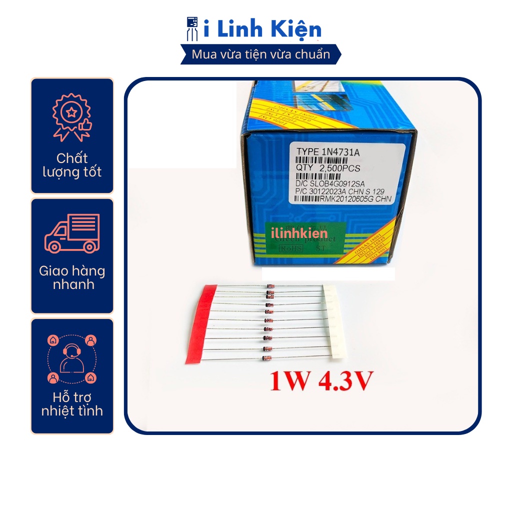 Diode zener 1W 4.3V 1N4731A 10 chiếc