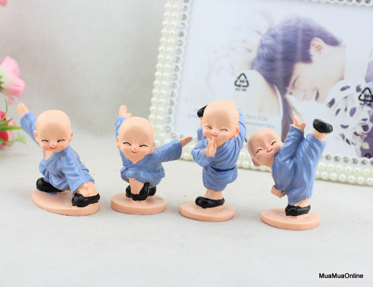 Bộ Tượng 4 Chú Tiểu Múa Võ Áo Xanh