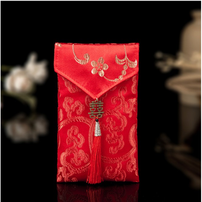 Phong Bì Đỏ Thổ Cẩm thêu Hoa Cưới Hỏi, Nạp Tài - Bao Lì Xì Gấm Hoa Văn Cao Cấp