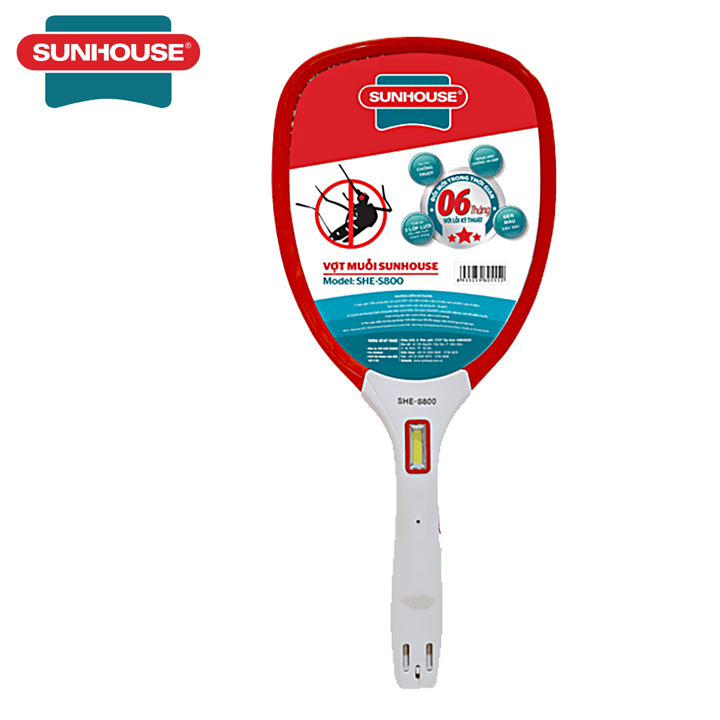 Vợt muỗi SUNHOUSE SHE-S800 - Vợt đánh muỗi - Vợt bắt muỗi - 3 lớp lưới giúp tiêu diệt muỗi nhanh chóng, Tích hợp đèn báo sạc tiện dụng, Nhựa ABS an toàn, chịu va đập, Tự ngắt điện khi ngừng sử dụng, bảo hành 12 tháng