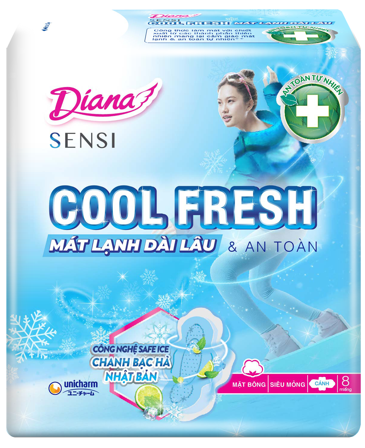 DIANA SENSI COOL MỎNG CÁNH 8MIẾNG ( LỐC 6 GÓI)