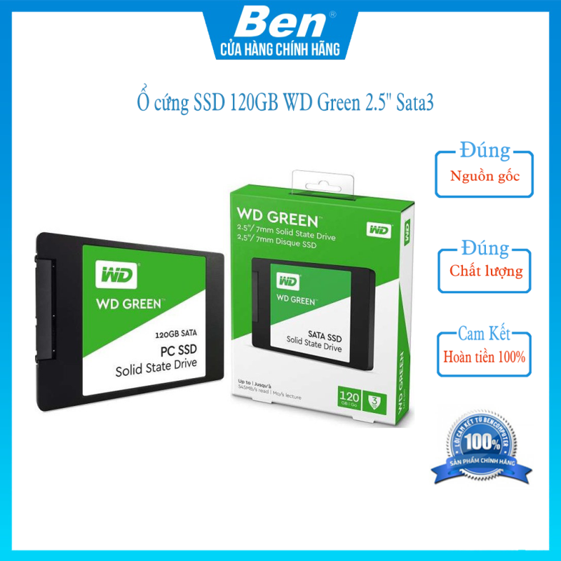 Bảng giá ổ cứng gắn trong SSD Western Green 120GB 2.5 7mm Sata3 (WDS120G2G0A) - Bảo Hành 3 Năm Chính Hãng Westren - Ben compurter store Phong Vũ