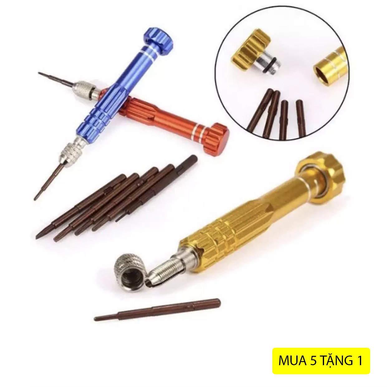 Bộ Tua Vít Sửa Điện Thoại 5 Đầu Đa Năng Có Từ Trường Bằng Hợp Kim Cao Cấp - Sửa máy tính, sửa đồng hồ, tua vít sửa chữa iphone đủ đầu.
