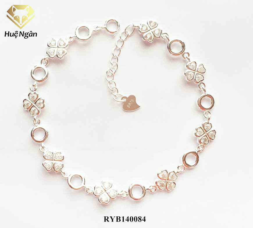 Lắc tay nữ trang sức bạc Ý S925 Bạc Xinh - Cỏ bốn lá may mắn RYB140084
