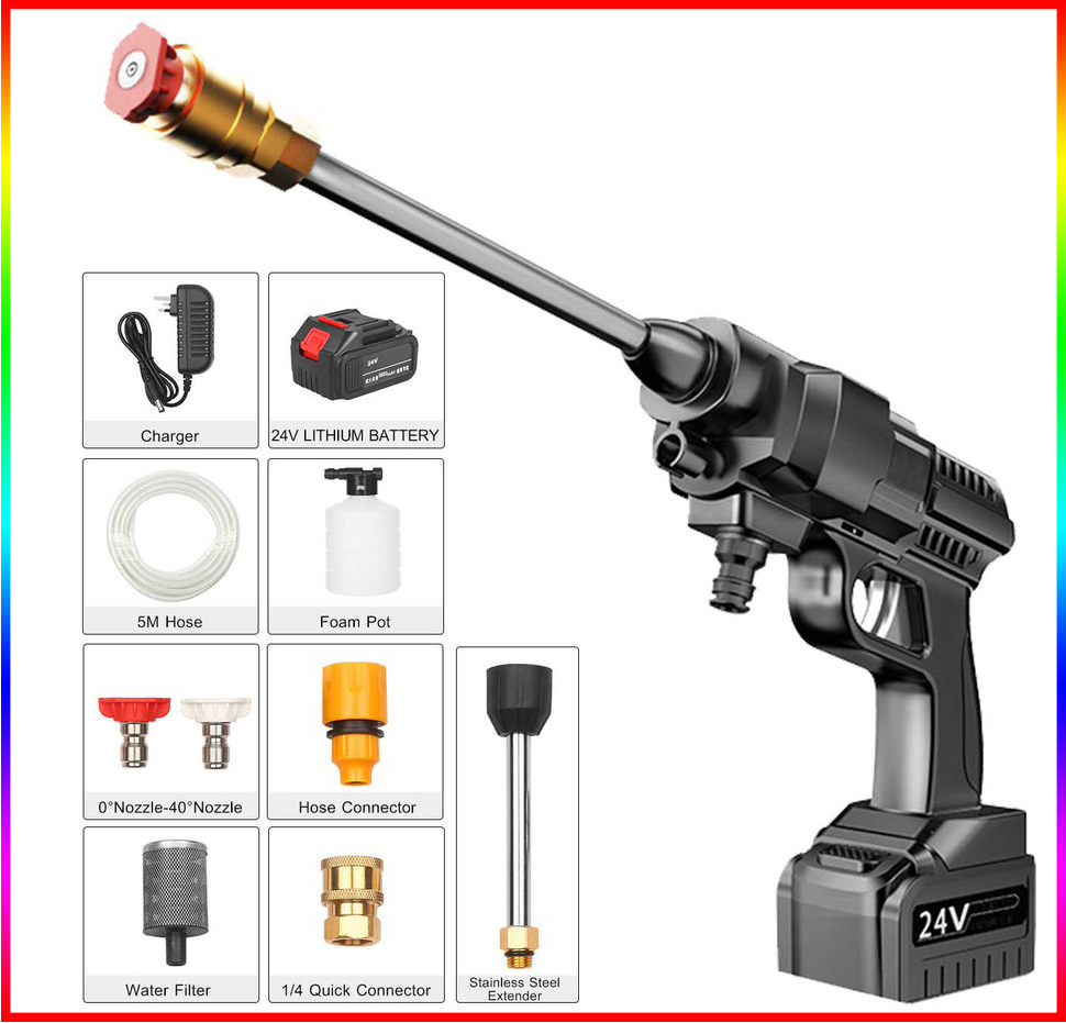 Máy xịt rửa đa năng, máy rửa xe không dây, xịt rửa áp lực cao, máy dùng pin, xịt rửa mọi thứ bám bẩn xung quanh bạn. MÁY RỬA XE BATTERY 24V