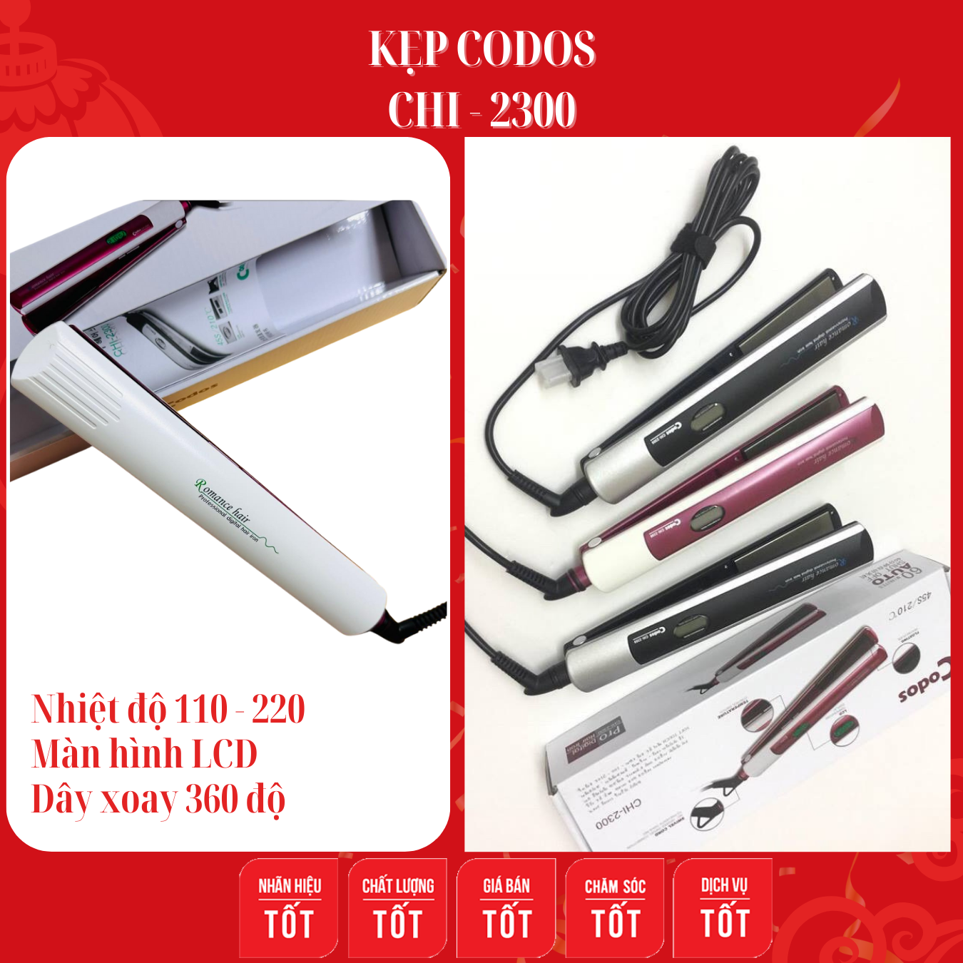 Kẹp duỗi tóc Codos - CHI2300 chính hãng bảo hành 6 tháng cho Salon