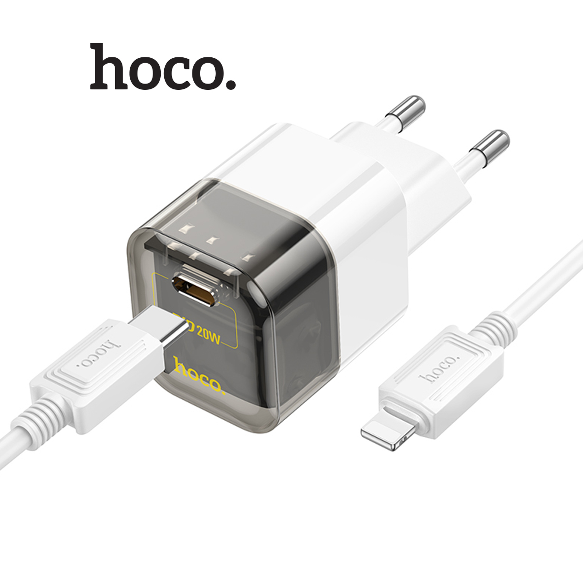 Bộ sạc nhanh pd20w type-c dùng cho ip hoco c125a 1 cổng type-c, abs chống cháy dài 1m ,chân tròn