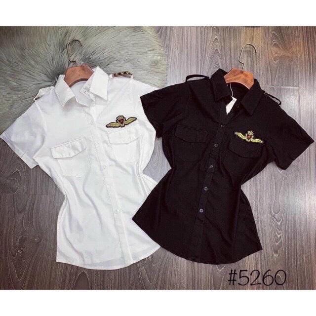Áo sơ mi cơ trưởng thêu logo ngực và vai siêu hot , chất kate siêu xinh