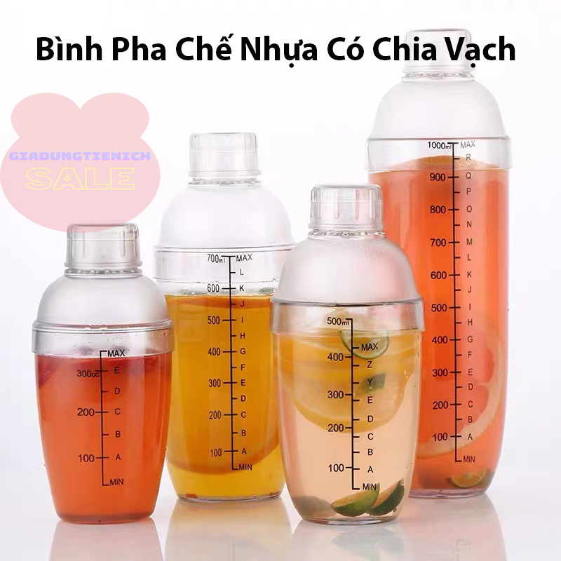 Bình lắc Shaker pha chế nhựa chia vạch đen 350ml - 500ml - 700ml