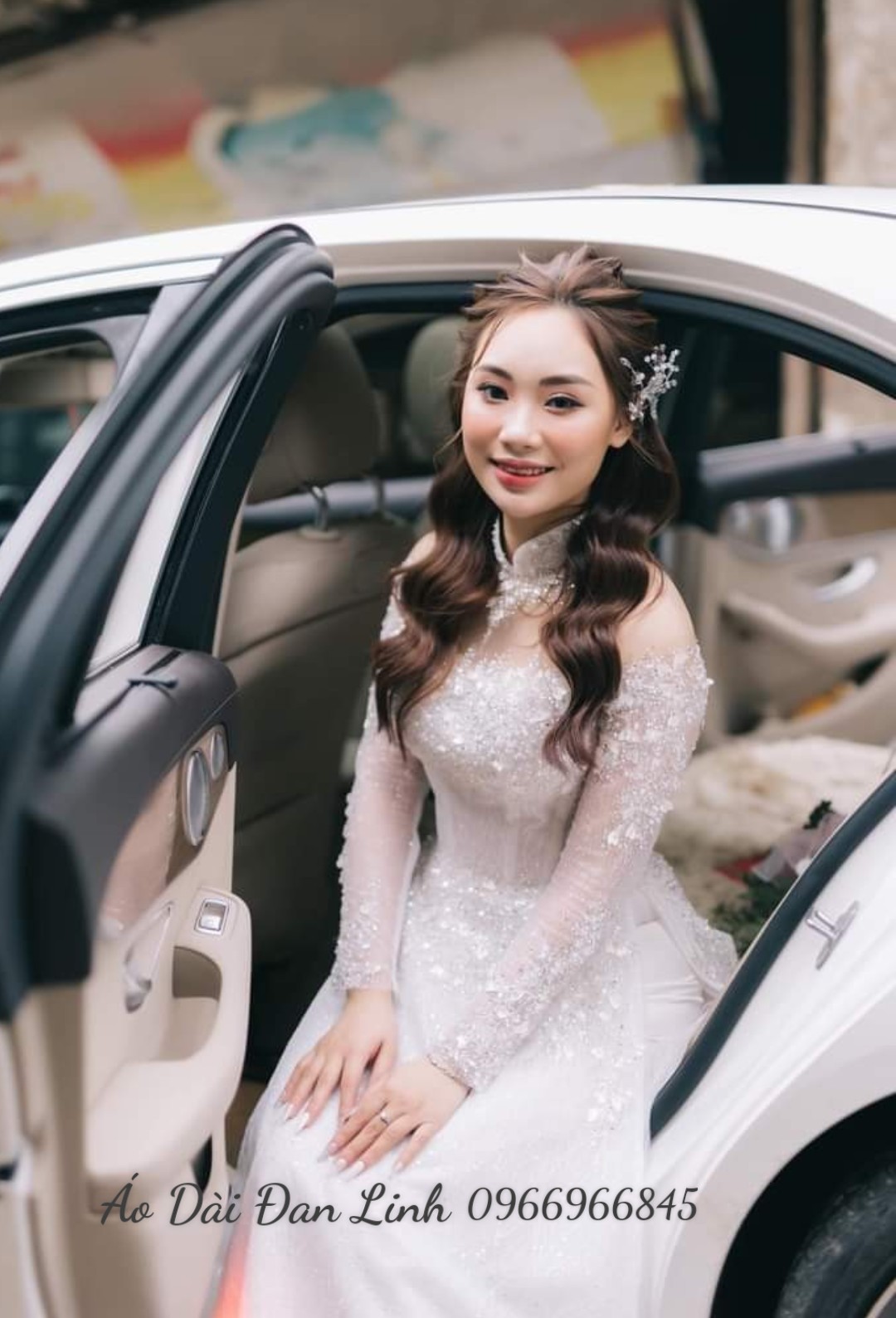 Áo dài cô dâu, áo dài cưới, áo dài thiết kế màu trắng sang trọng, quý phái - Áo Dài Đan Linh