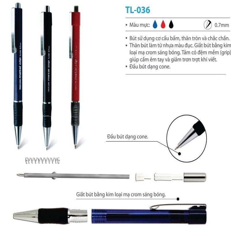 Bút bi TL-036 0.7mm (hộp 20) Xanh
