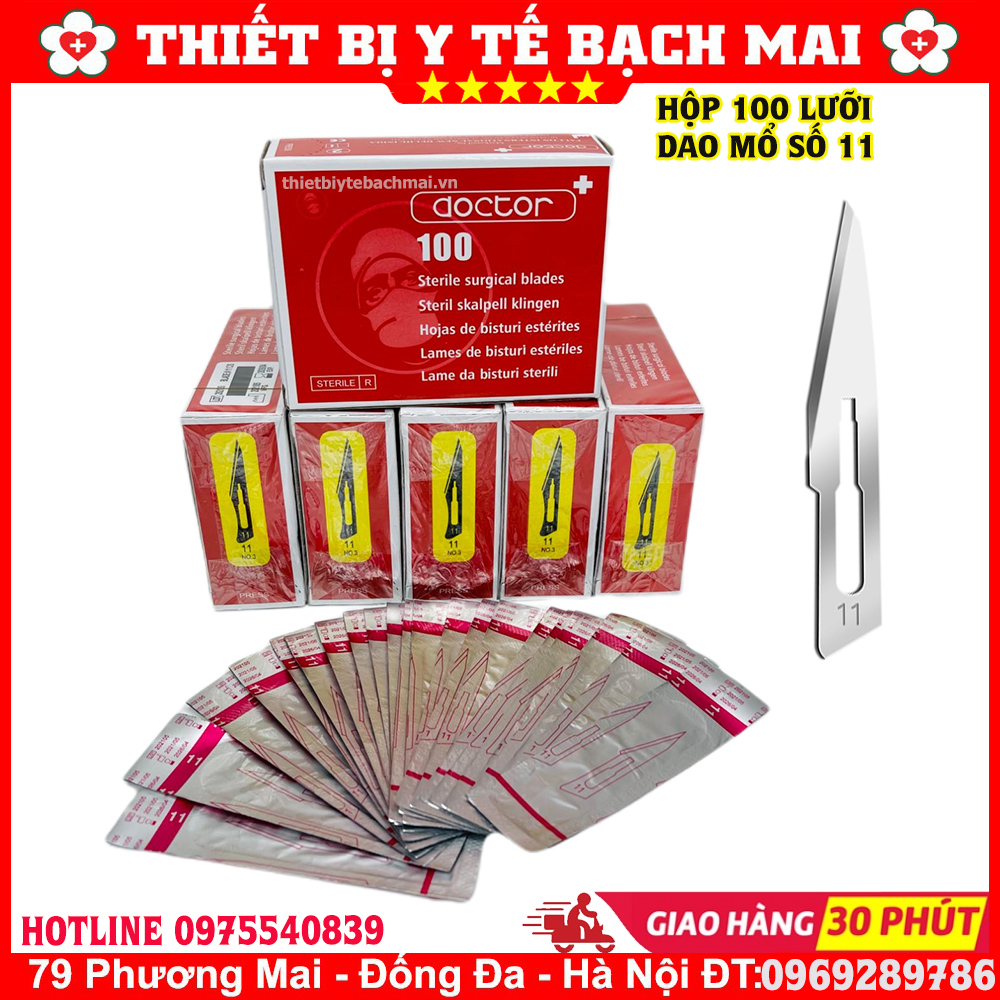 Hộp 100 lưỡi dao mổ số 11 doctor100 + tặng 1 cán dao mổ