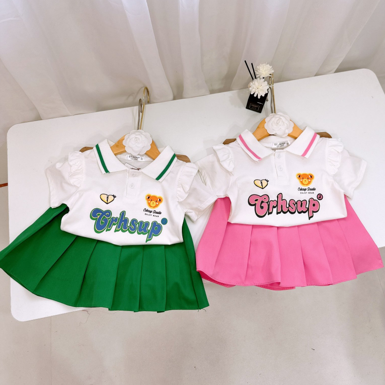Set bộ chân váy dập ly cho bé gái