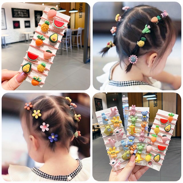 Set 10 Chun Buộc Tóc Gấu Thỏ Hoa Cho Bé