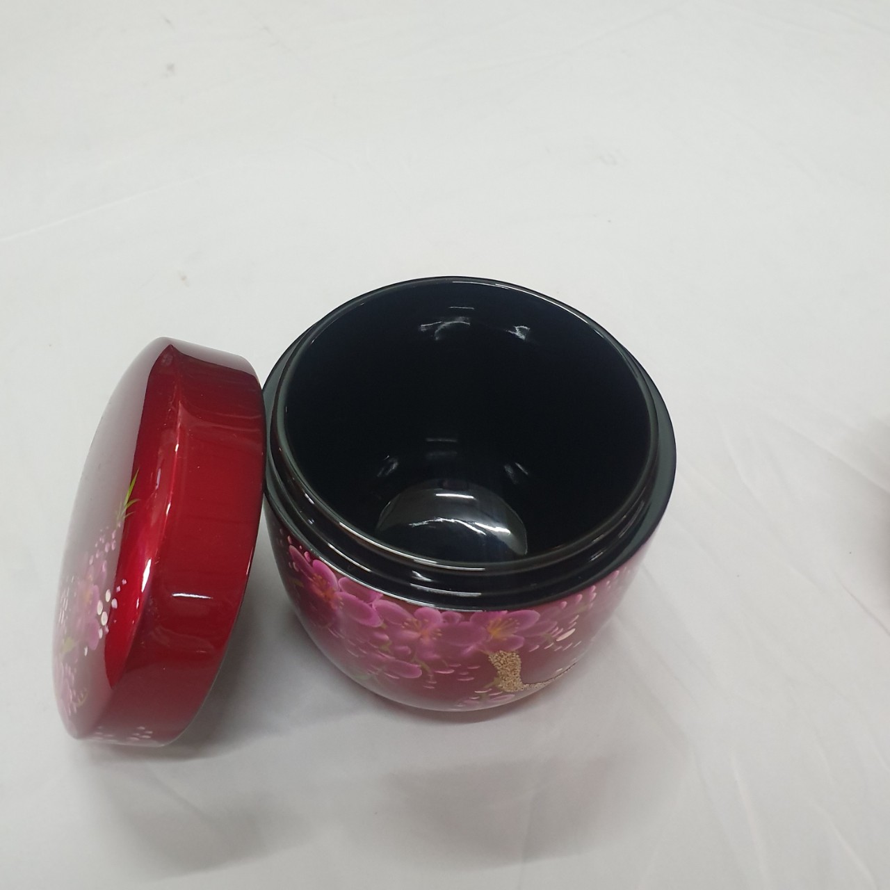Hủ đựng trà sơn mài cao cấp vẽ hoa đào, hoa mai 12x12 cm