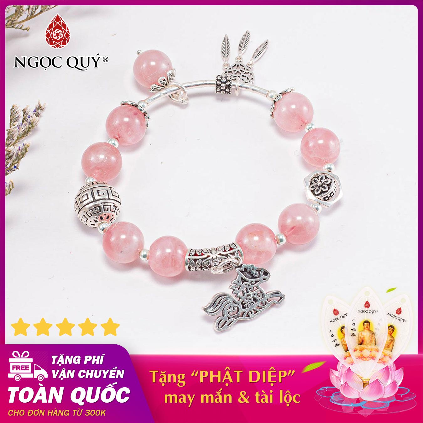 [HCM]Vòng tay phong thủy nữ đá thạch anh hồng AAA phối charm Dreamcatcher bạc size hạt 10mm mệnh hỏa  thổ - Ngọc Quý Gemstones