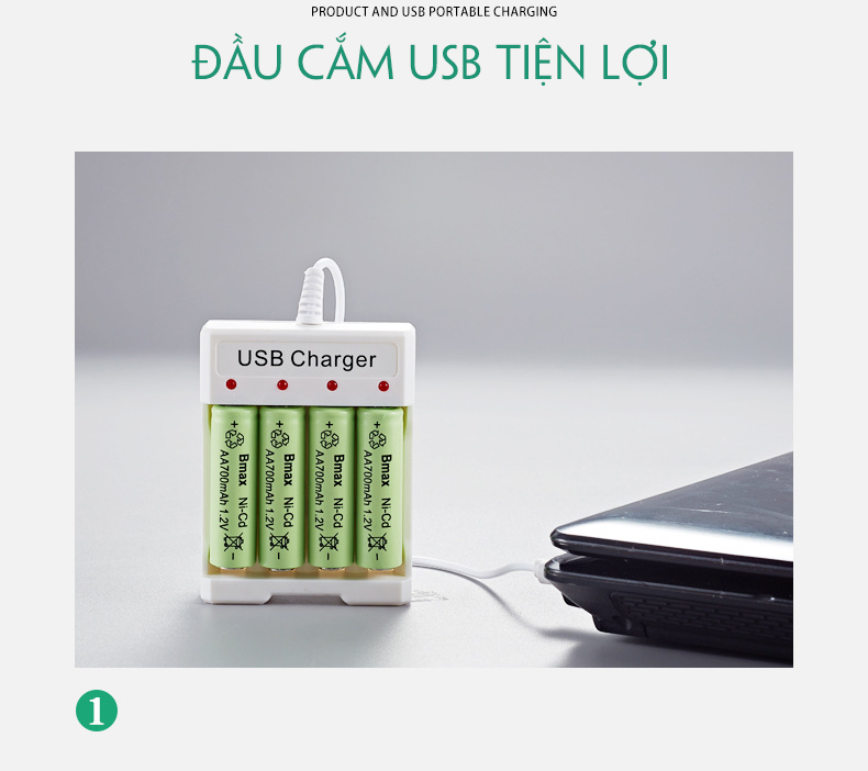 Sạc pin tiểu AA AAA 4 cổng Bmax B-04 (cổng kết nối USB)