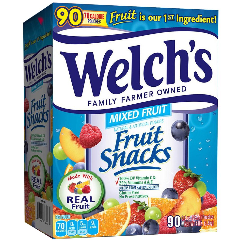 Kẹo dẻo trái cây Welch s của Mỹ 2kg thùng 90 gói . Date 06 23