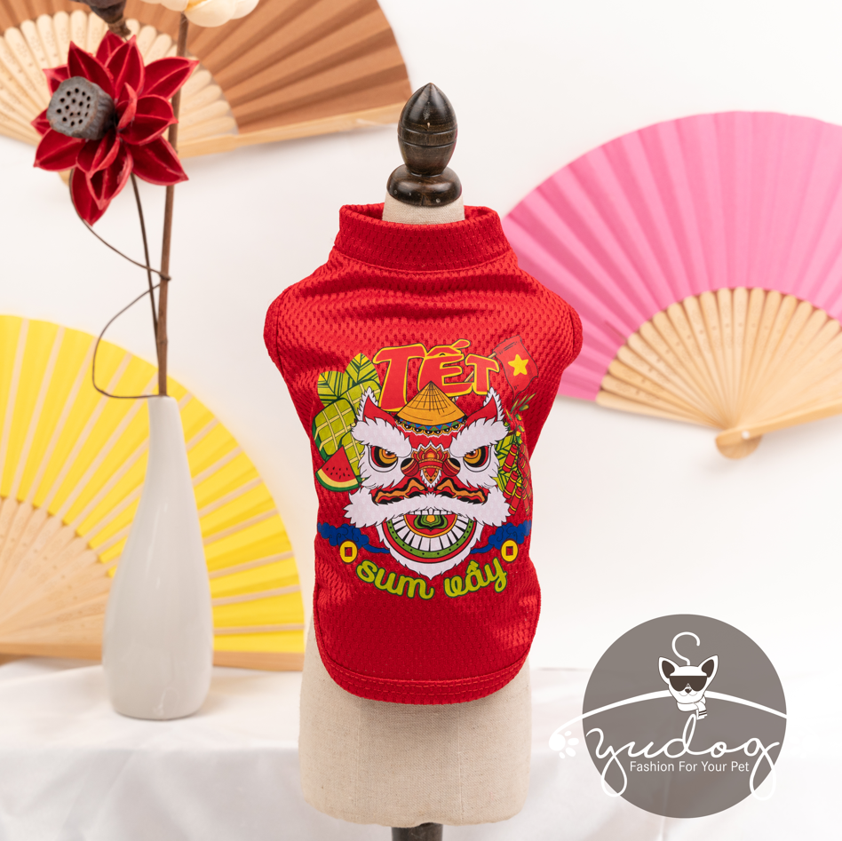 Áo thun tết cho chó mèo yudog áo tết lân sum vầy mặc cho thú cưng chó mèo