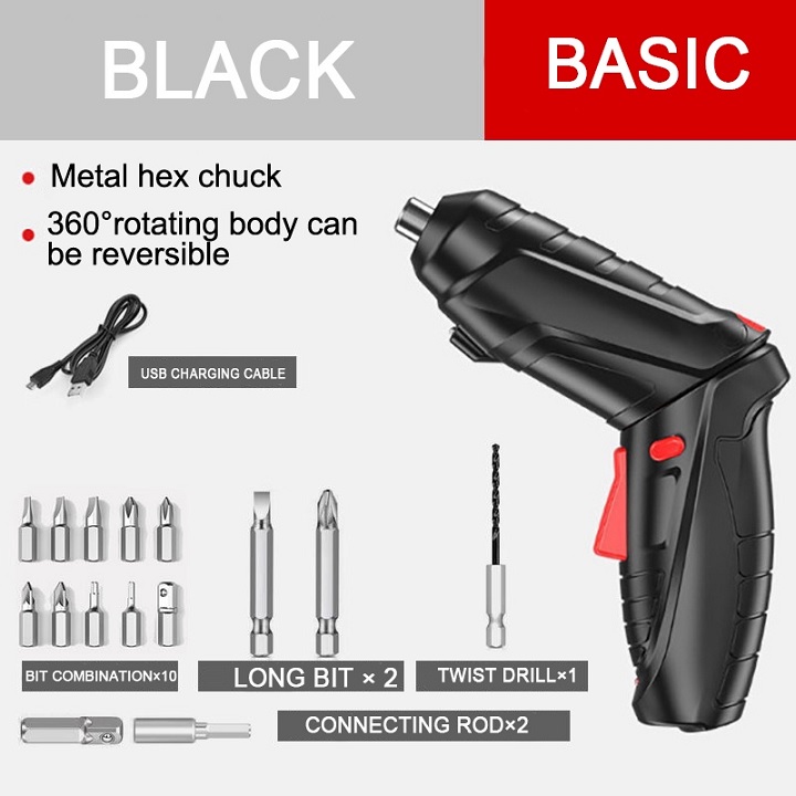 Máy khoan pin vặn vít, tua vít điện mini cầm tay 15 món sạc điện có đảo chiều