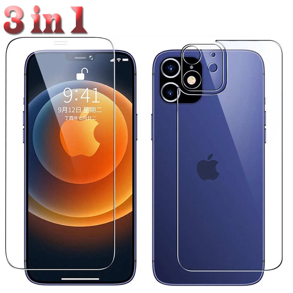 3-in-1 Kính cường lực Miếng dán bảo vệ màn hình trước sau cho iPhone 15 14 13 12 11 Pro Max Kính cường lực bảo vệ Camera
