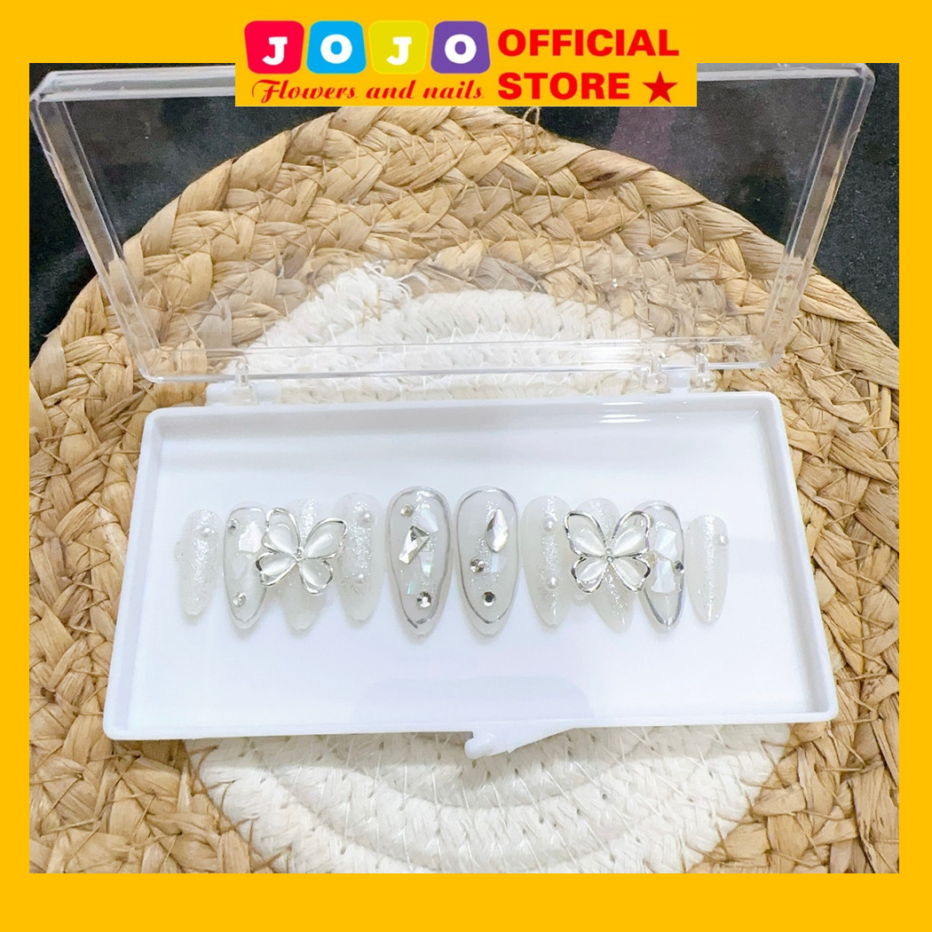 Nails thiết kế thủ công 24 móng sơn mắt mèo xà cừ đính charm bư.ớm sang trọng siêu đẹp Jojo's mã PP29