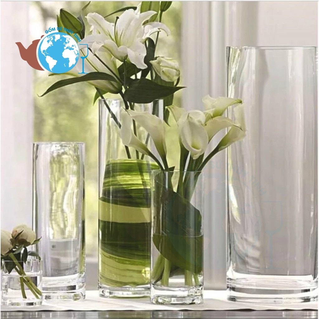 [HCM Óng trụ 24x40, đường kính trụ tròn 24cm chiều cao 40cm, ]Lọ Hoa Thủy Tinh Trụ Tròn 24X40 cm